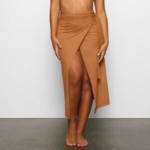 SKIMS Cover Up Sarong Skirt Side Tie Maxi Swim Cover-Up in Ochre Tan NWT 4X